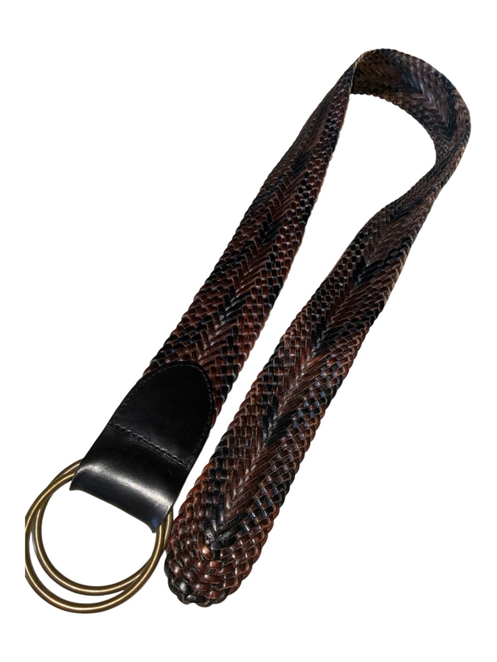 Talbots Braided Belt women's OS, wide brown Leather, 2-tone, brass rings. EUC